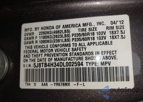 2013 Acura Rdx from USA, damaged, VIN 5J8TB4H34DL002594